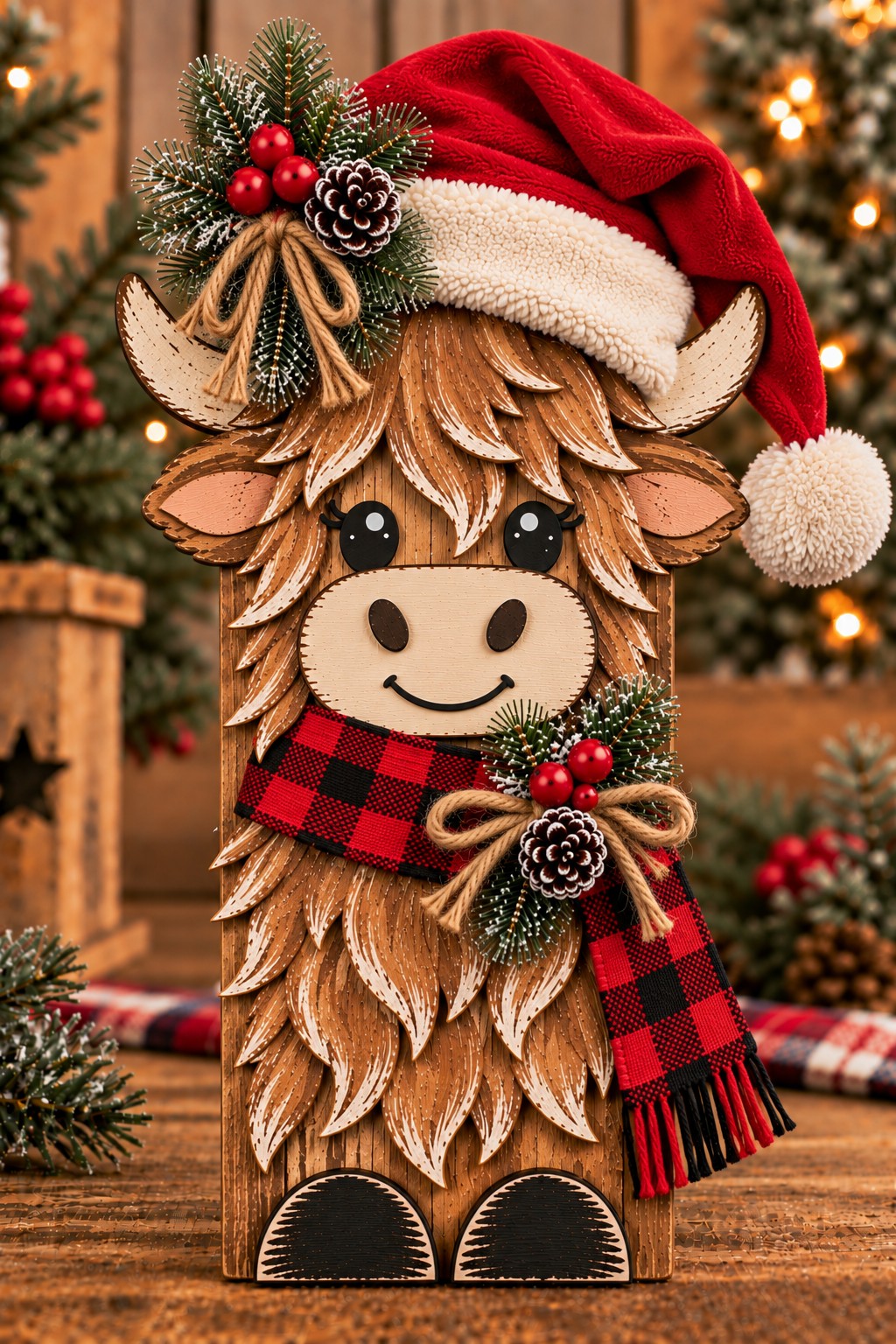 Highland Cow Christmas wood character workshop project
