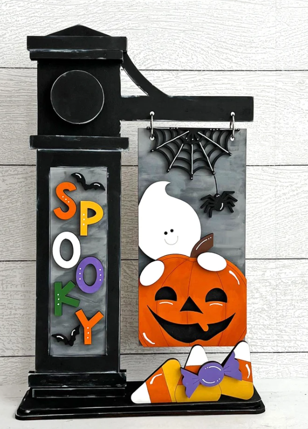 Spooky Ghost and Pumpkin Mini Sign Post workshop design
