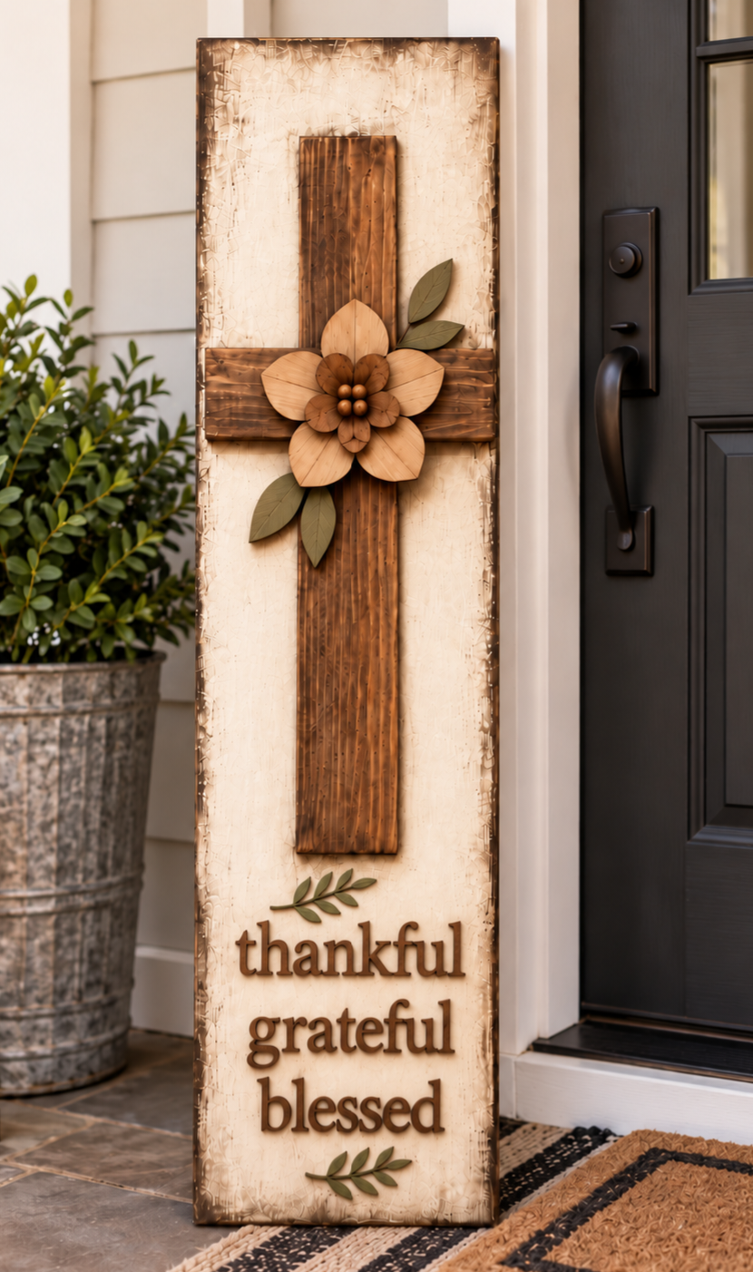Thankful Grateful Blessed cross