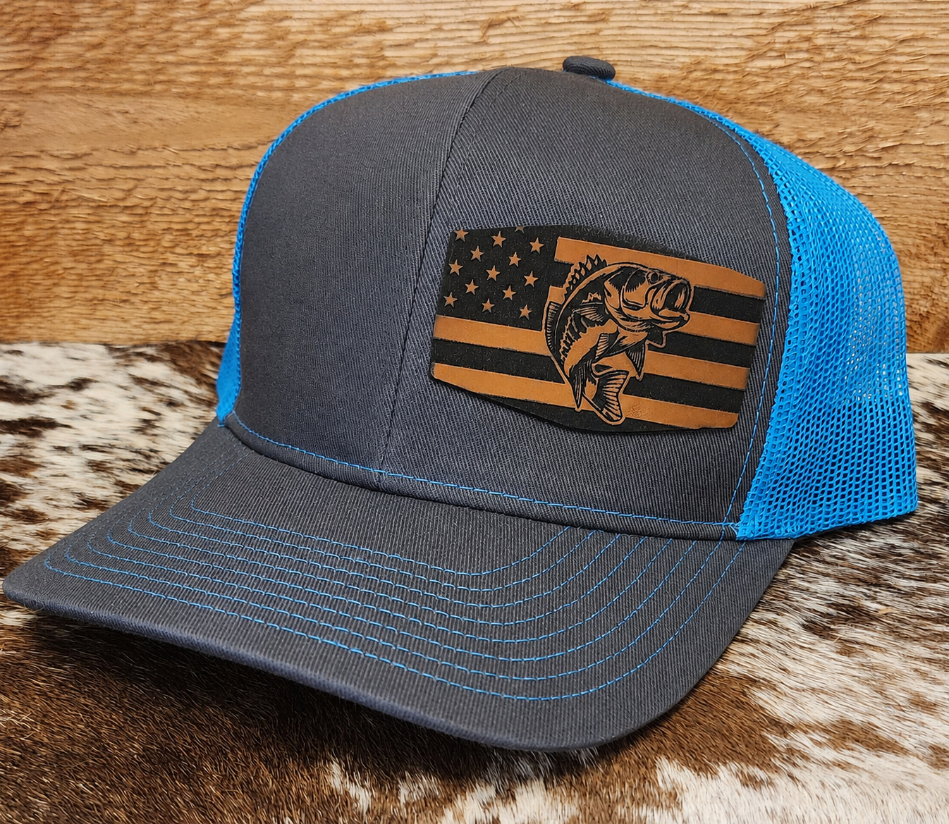 American flag bass fishing custom patch adjustable snapback hat