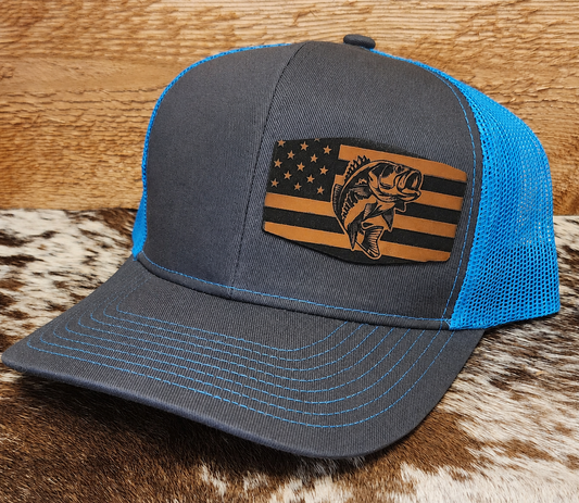American flag bass fishing custom patch adjustable snapback hat