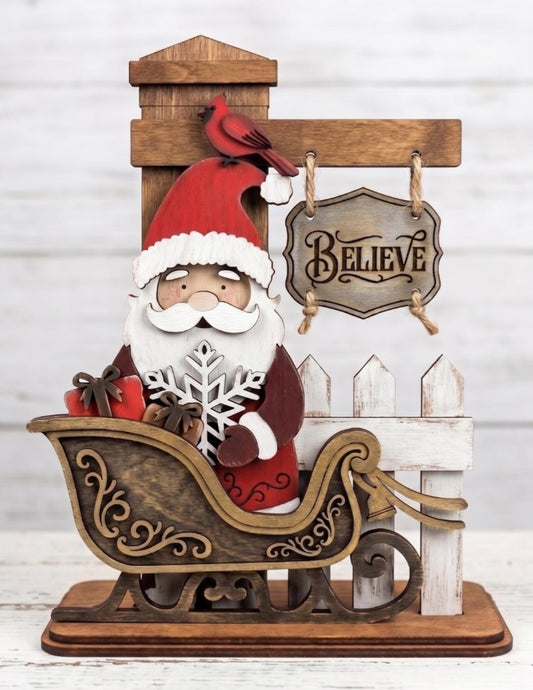 Believe Santa Sleigh DIY wooden project finished example