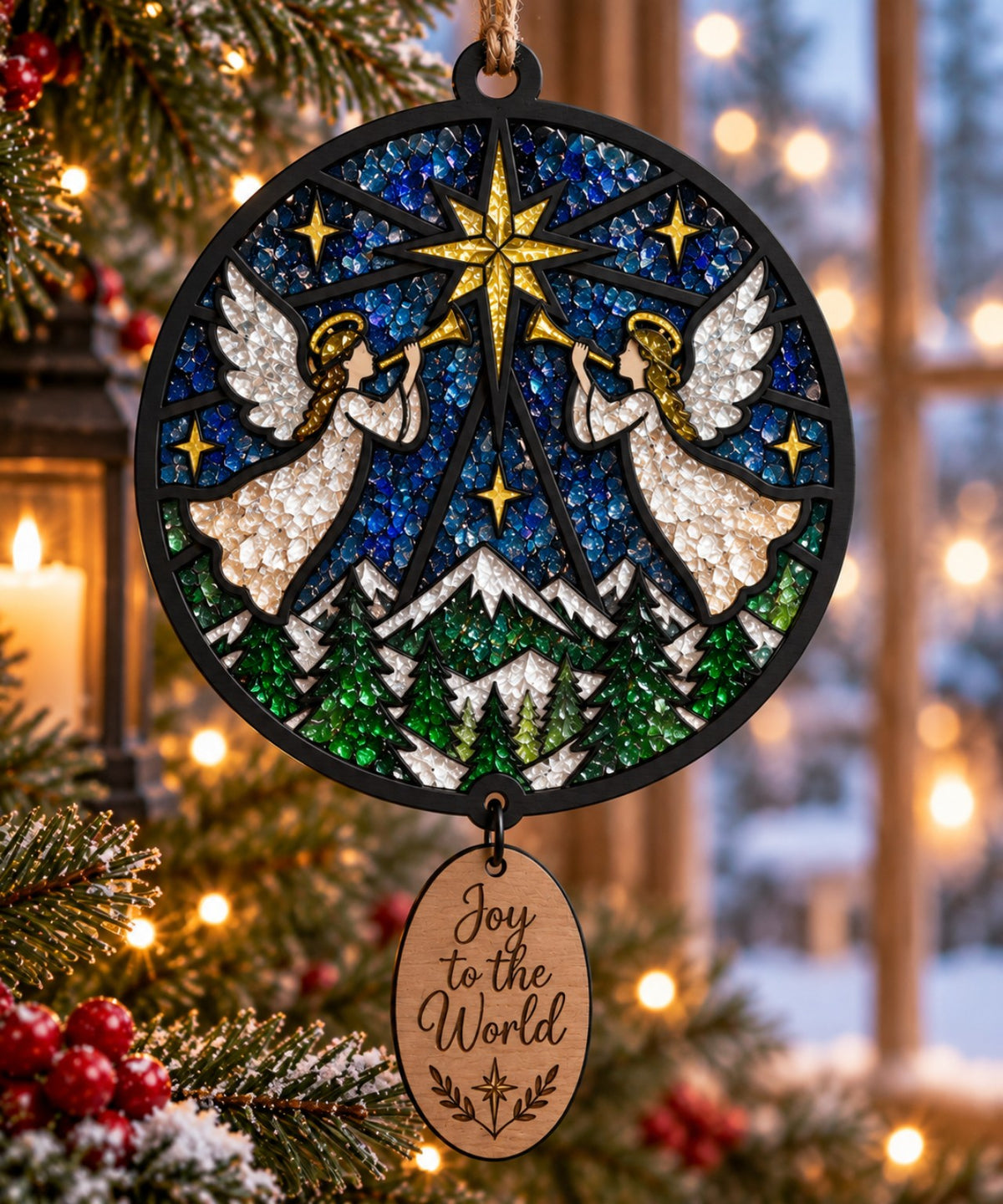 Christmas Angels crushed glass suncatcher
