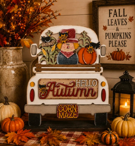 Hello Autumn scarecrow pumpkin and crows interchangeable truck set