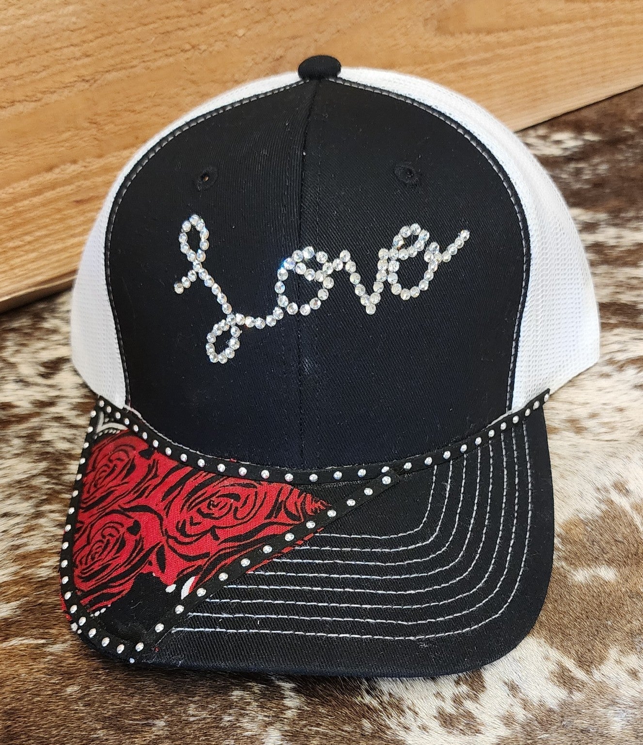 One-of-a-kind Love and Roses handcrafted snapback hat
