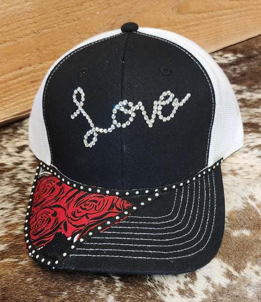 One-of-a-kind Love and Roses handcrafted snapback hat