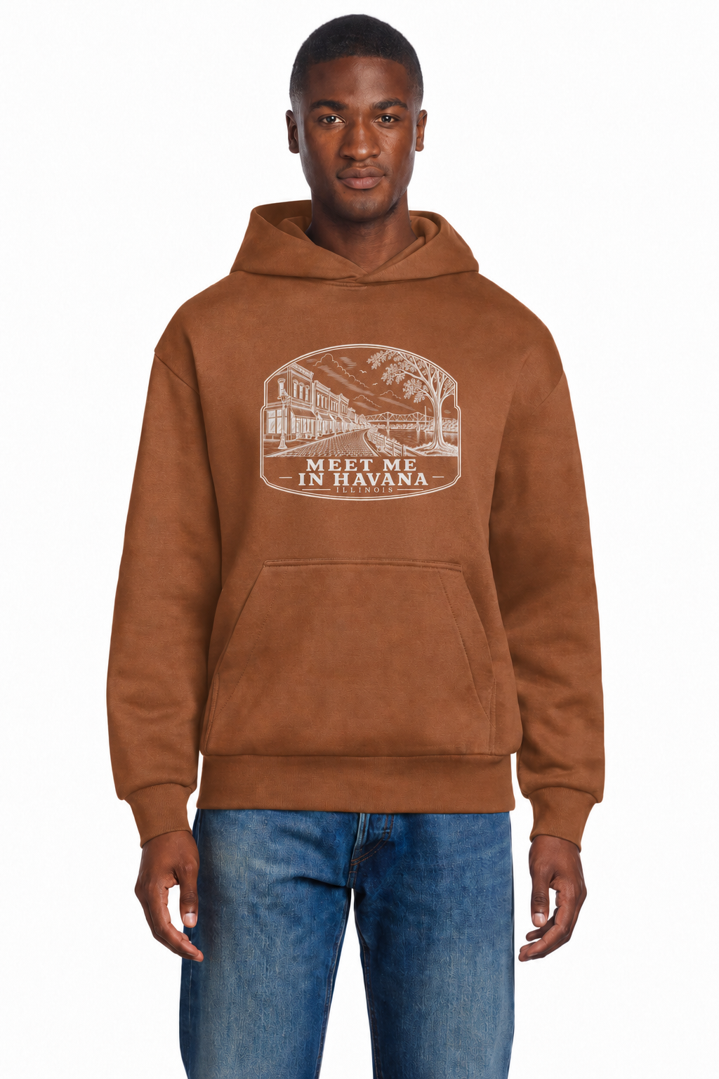 Meet Me in Havana Illinois hoodie in Baked Clay with smaller chest design