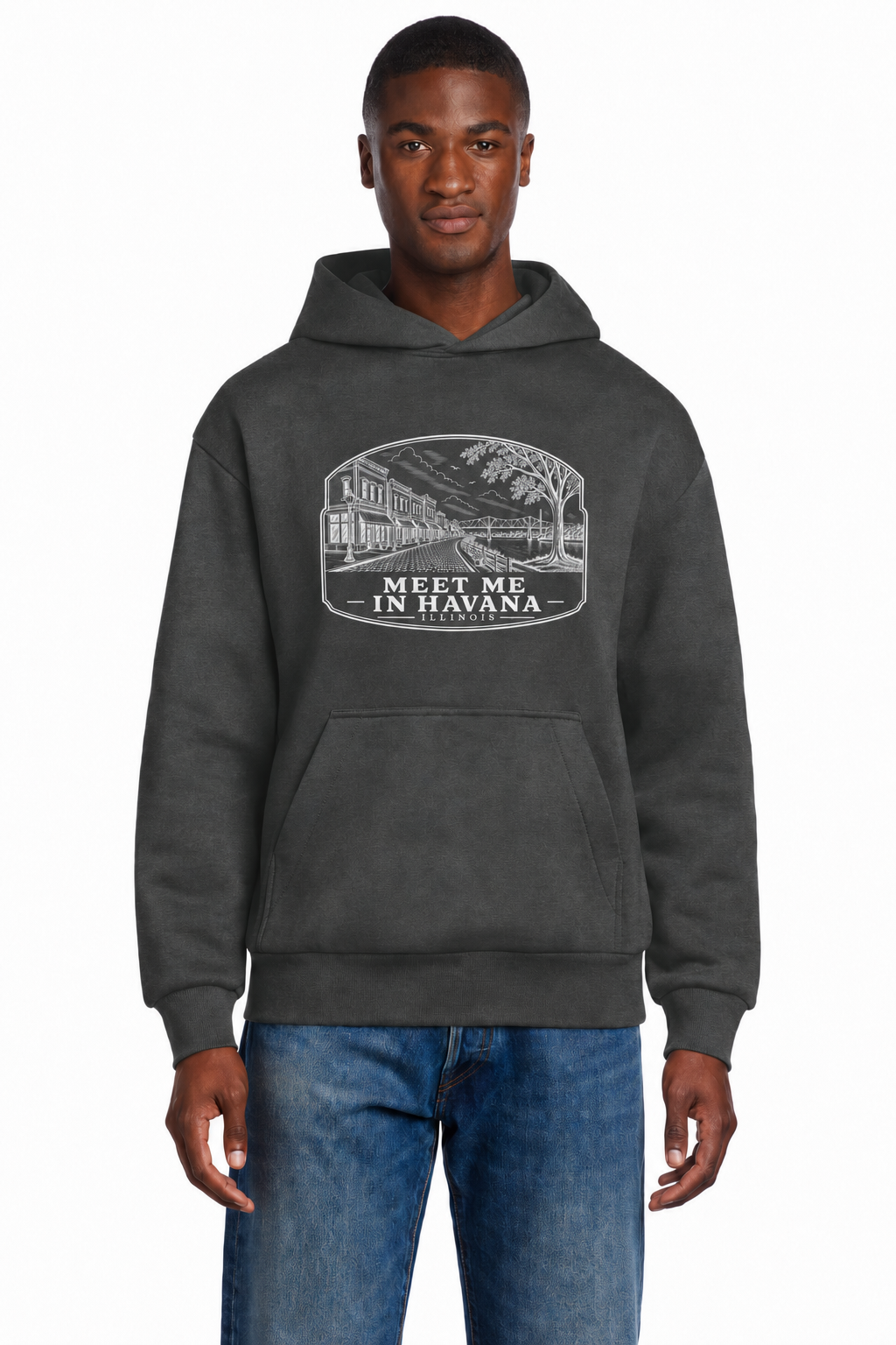 Meet Me in Havana Illinois hoodie in Deep Smoke with smaller chest design