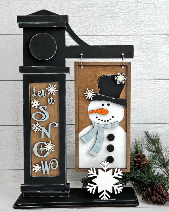 Let It Snow Snowman Mini Sign Post workshop design