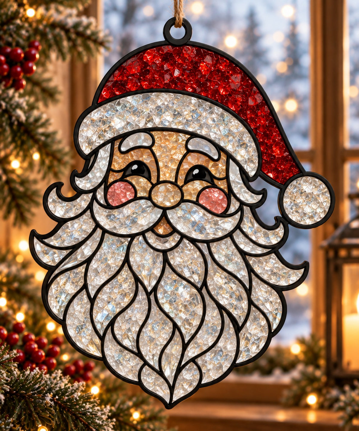 Santa crushed glass suncatcher