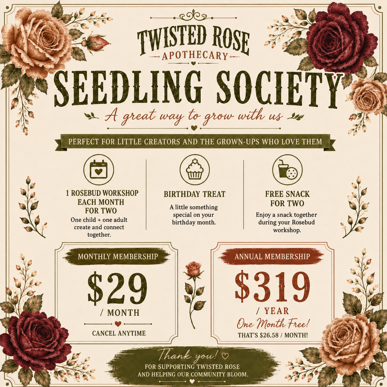Twisted Rose Seedling Society annual membership benefits and pricing