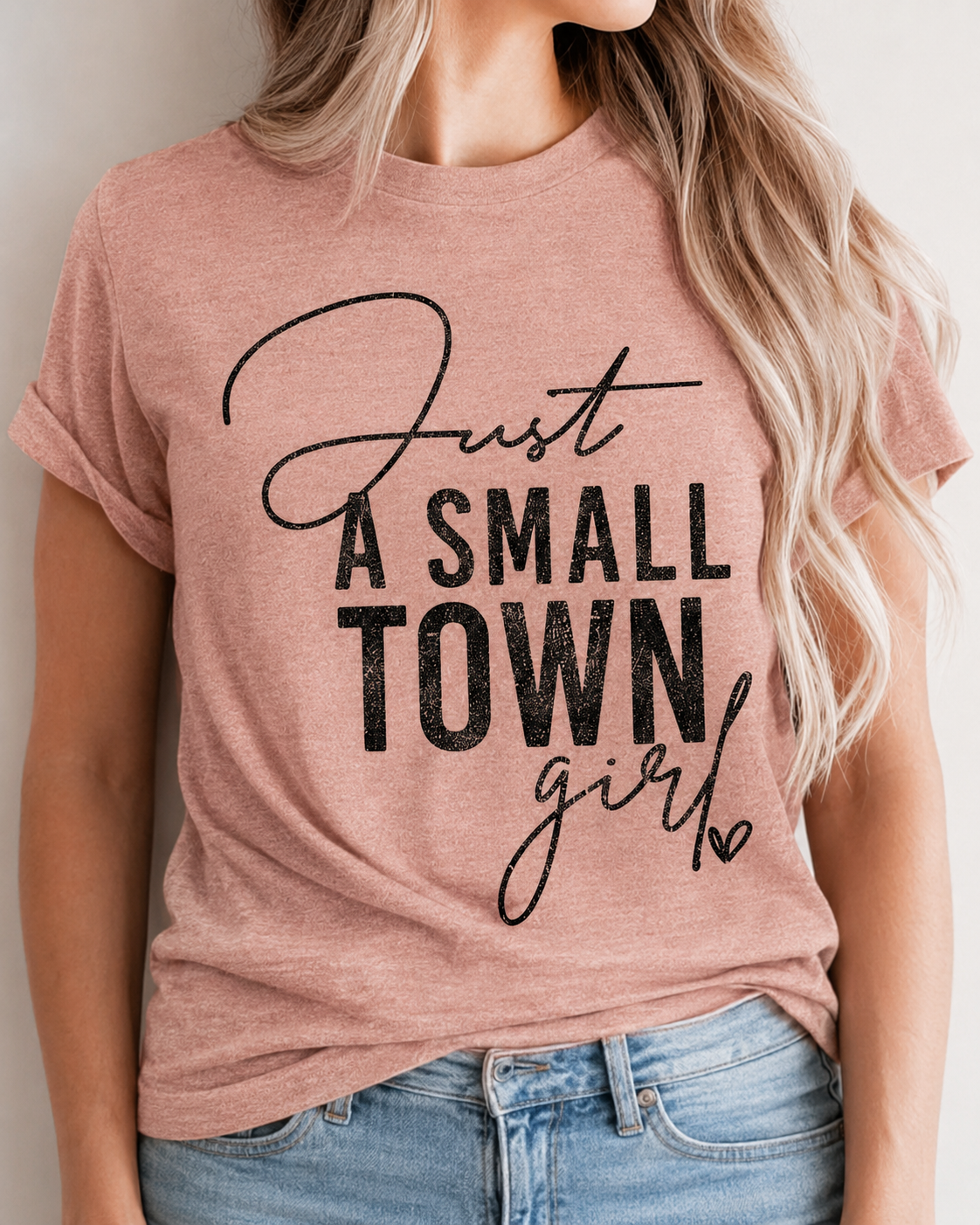 Just A Small Town Girl graphic T-shirt in Blush Frost