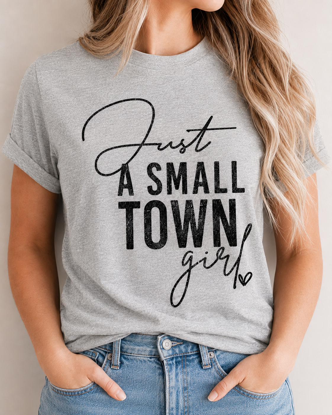 Just A Small Town Girl graphic T-shirt in Grey Frost