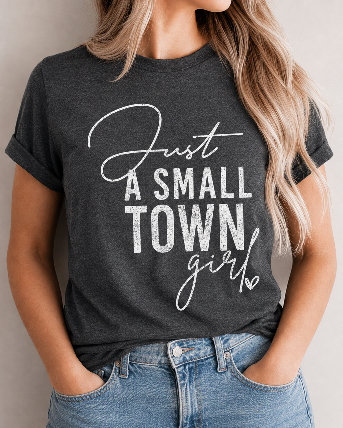 Just A Small Town Girl graphic T-shirt in Heathered Charcoal