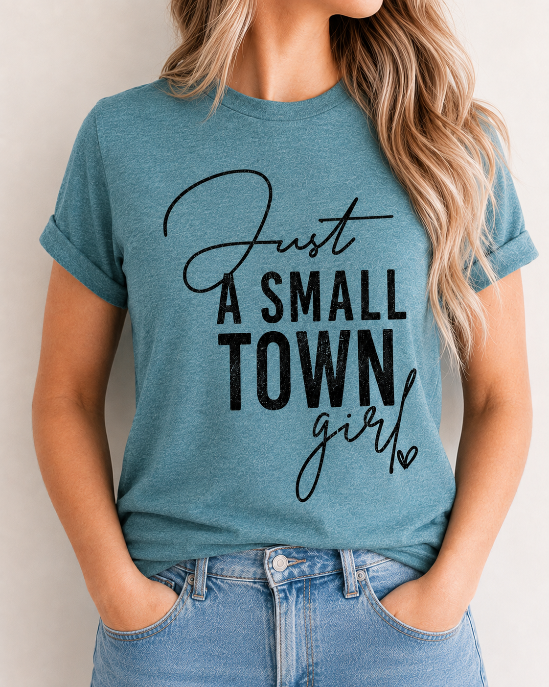 Just A Small Town Girl graphic T-shirt in Maritime Frost