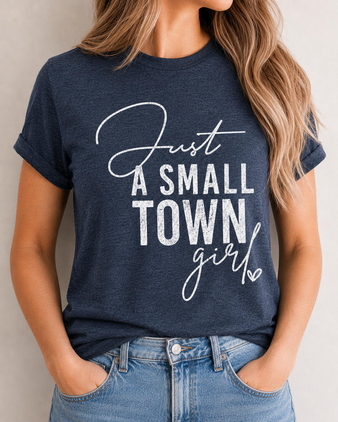 Just A Small Town Girl graphic T-shirt in Navy Frost