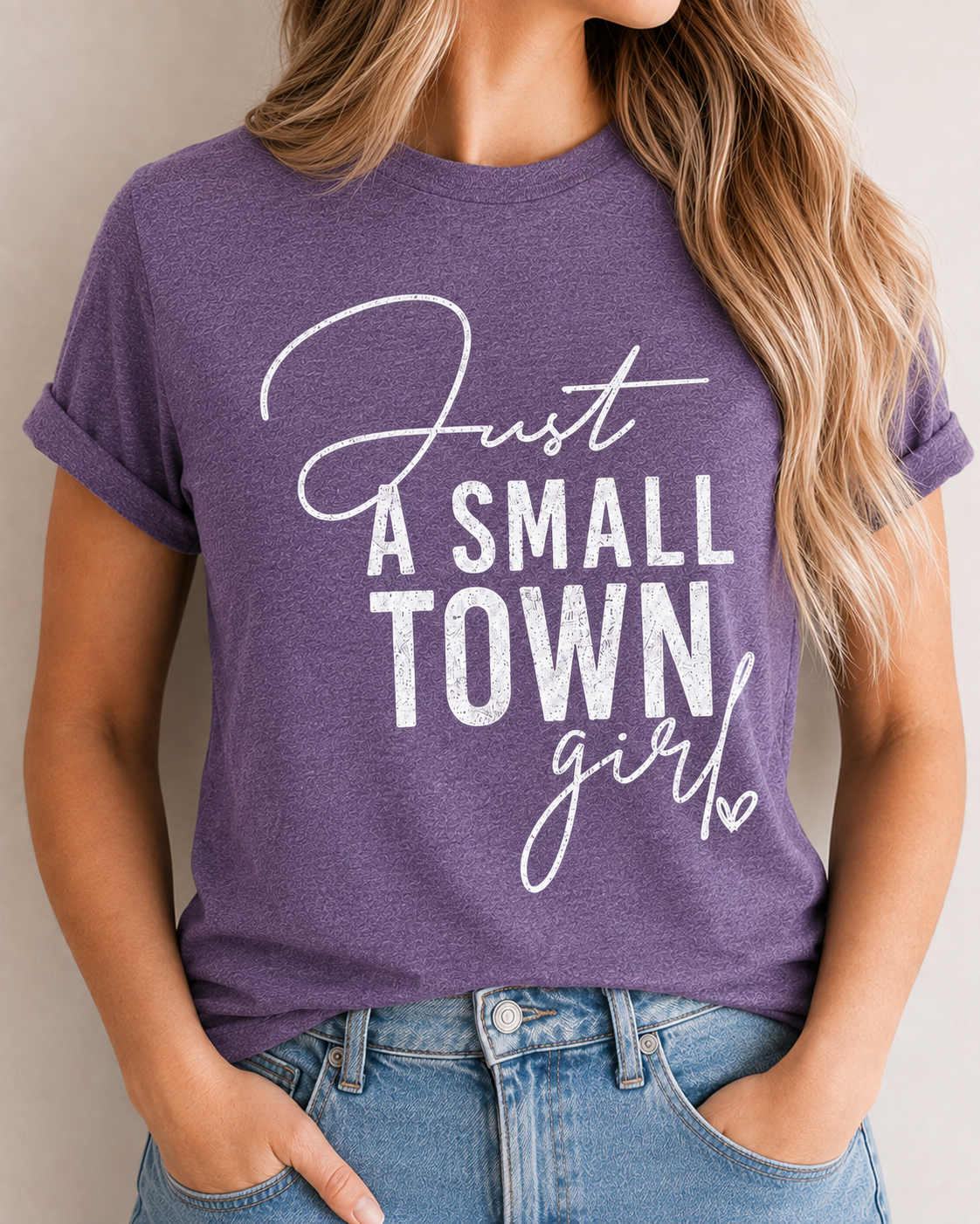 Just A Small Town Girl graphic T-shirt in Purple Frost