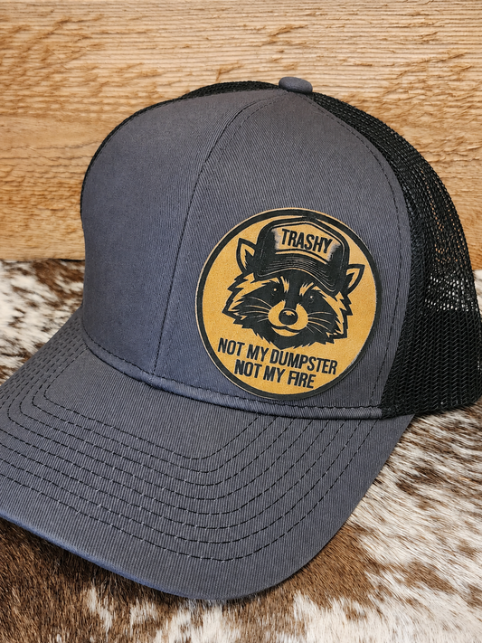 Trashy Not My Dumpster Not My Fire raccoon patch adjustable snapback hat
