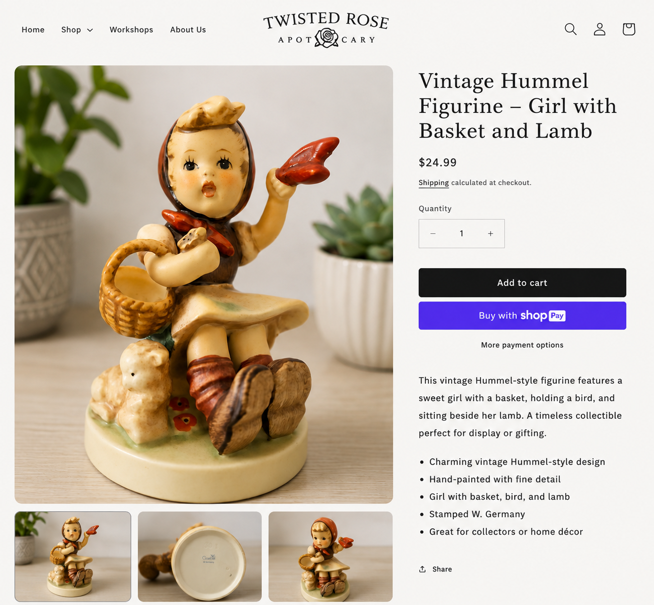 Vintage Goebel W. Germany girl figurine with basket and lamb
