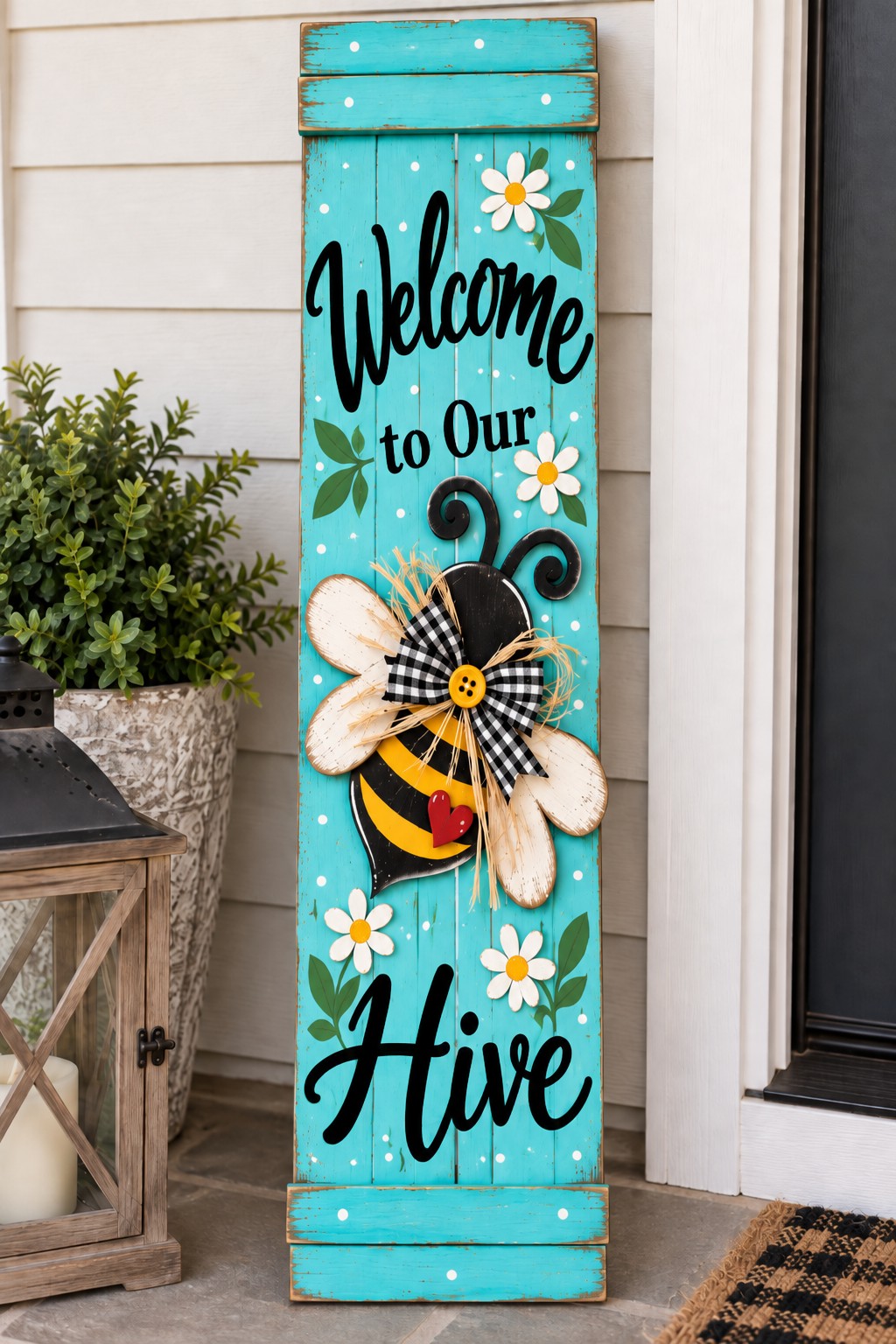 Welcome to Our Hive bee porch leaner