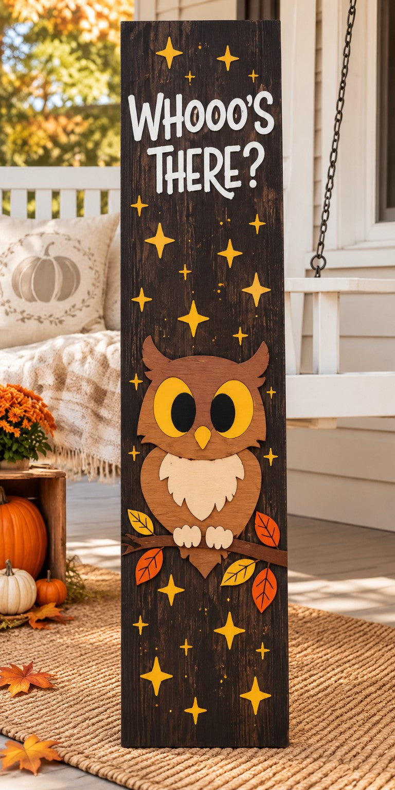 Whooo's There owl porch leaner
