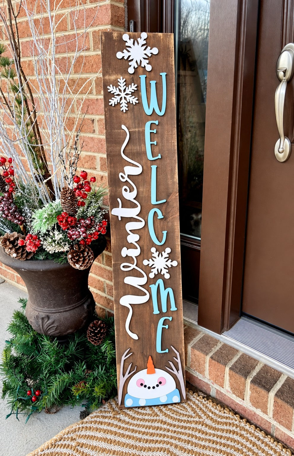 Winter Welcome snowman porch leaner